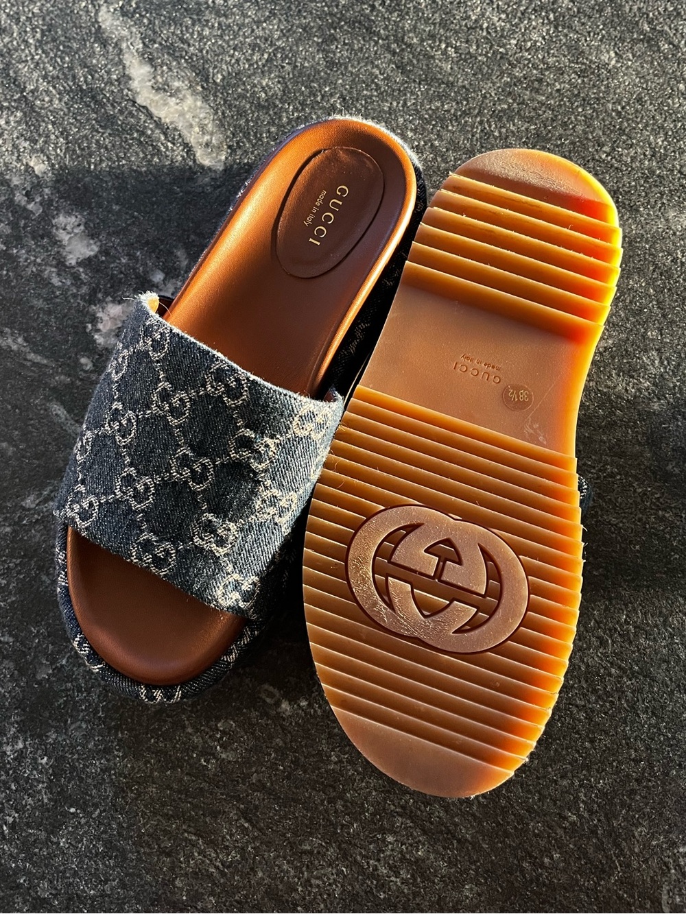 Gucci Blue Denim Platform Slide Sandals